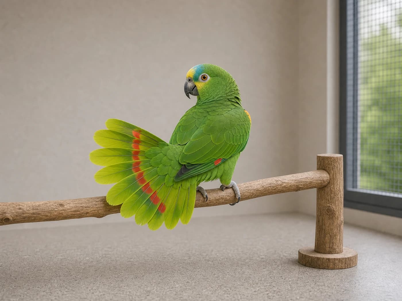 Amazon Parrot Tail fanning behavior reference image