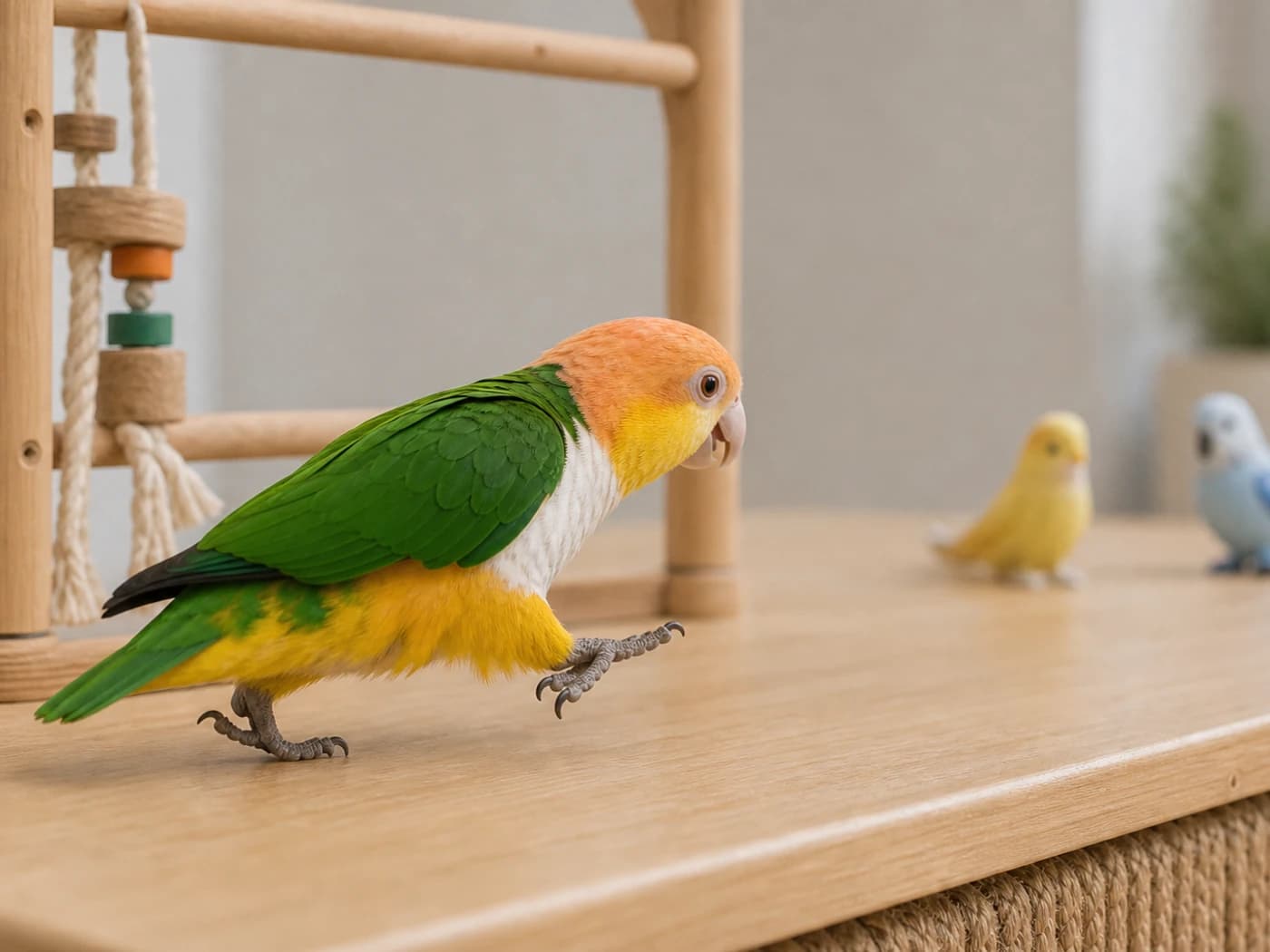 Caique Chasing other birds behavior reference image