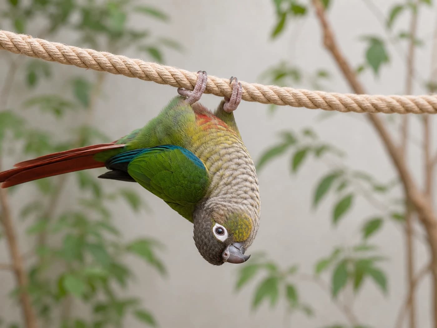 Conure Hanging upside down behavior reference image