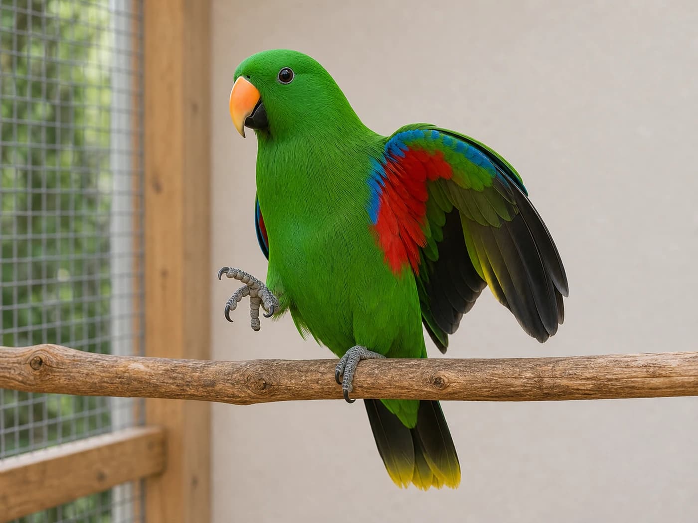 Eclectus Toe-tapping and wing flipping behavior reference image
