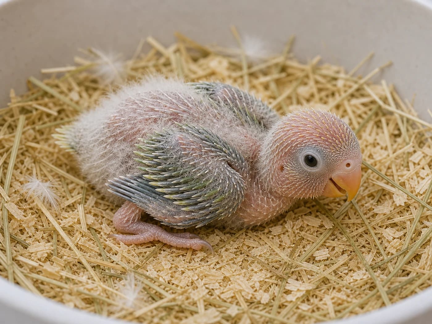 Lovebird Pin feather stage growth-stage reference image