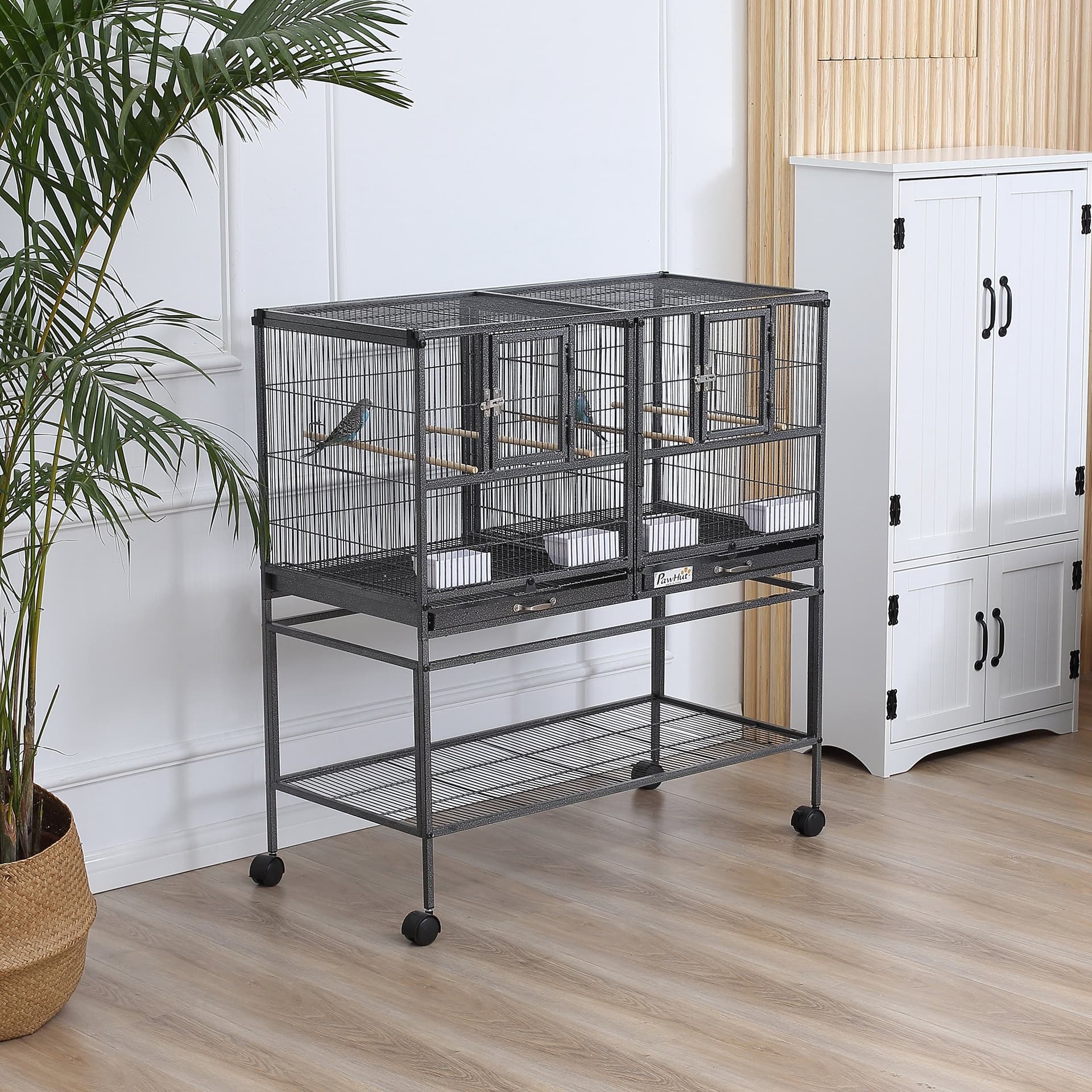 Divided Rolling Bird Cage for Small Parrots