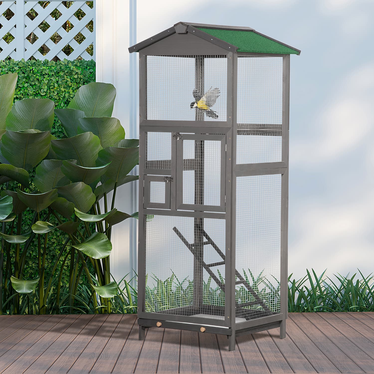 65-Inch Wooden Outdoor Aviary, Gray