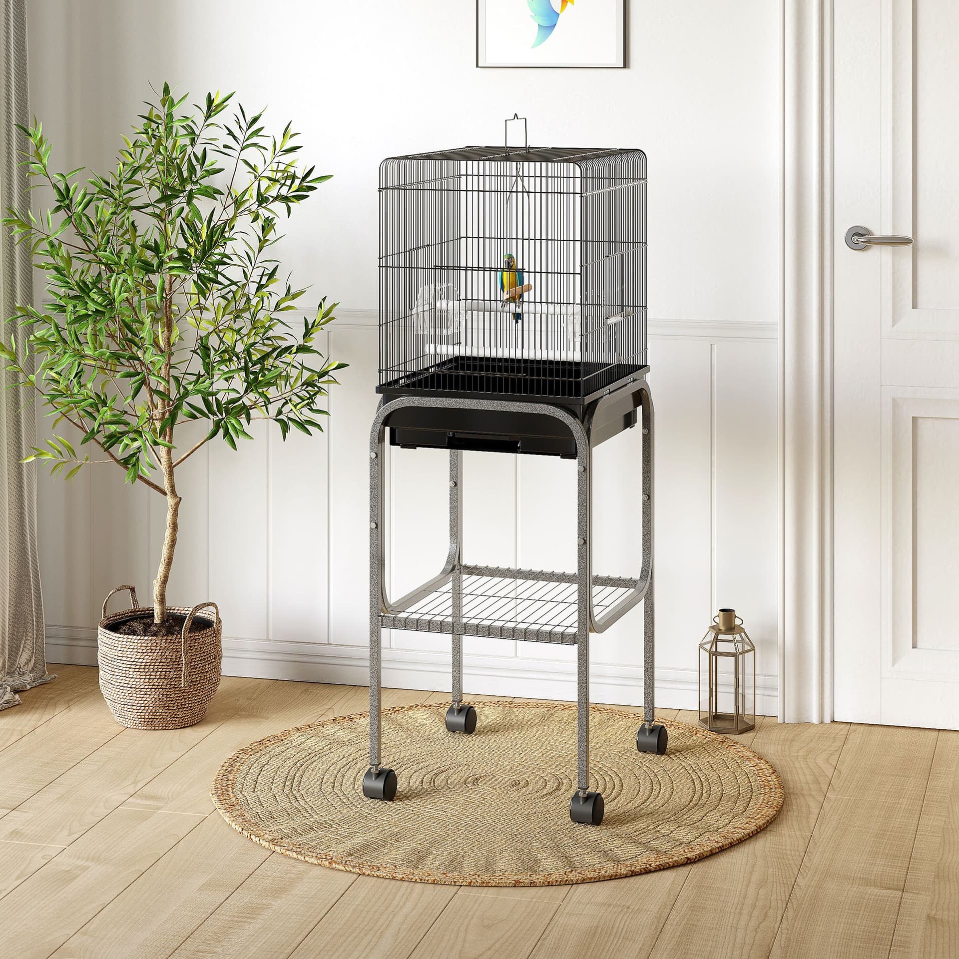 45-Inch Rolling Bird Cage for Small Parrots, Black