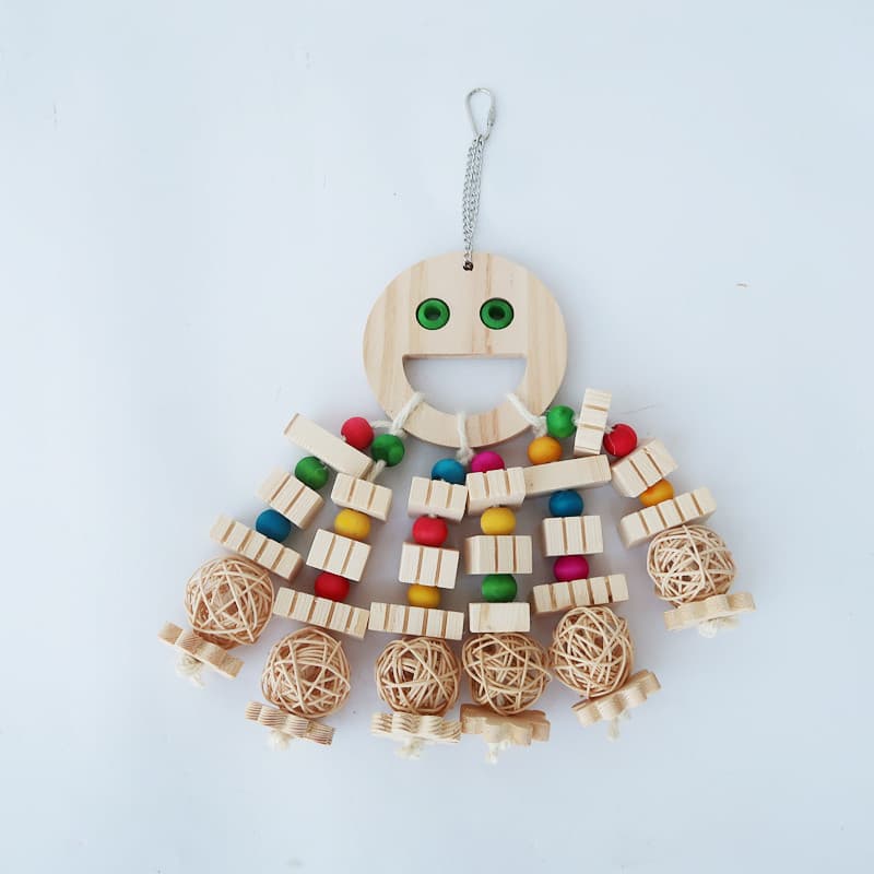 Wooden Foraging Chew Toy with Beads for Parrots